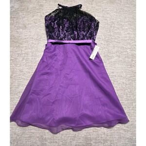 Da Vinci Women's Black Lace Purple Satin Dress Size 12 NWT Formal Cocktail‎